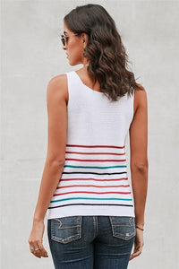 White Multicolor Stripes Knit Tank Top