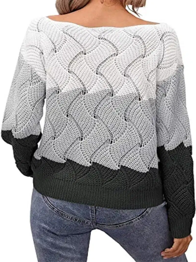 Woman's Sweater Strip Color Block Long Sleeves