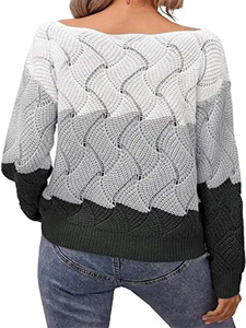 Woman's Sweater Strip Color Block Long Sleeves
