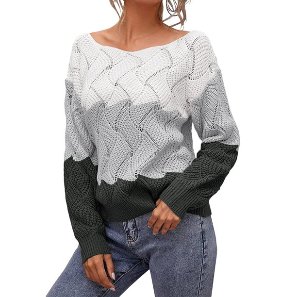 Woman's Sweater Strip Color Block Long Sleeves