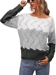 Woman's Sweater Strip Color Block Long Sleeves